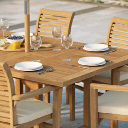 Eterna Porto Teak Garden Outdoor Dining Table & 6 Seat Chair Set - With Green Cushions - thumbnail 4
