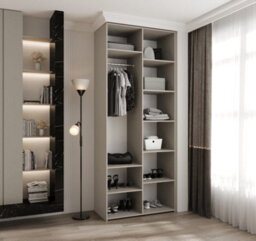Arte Elegant Cashmere Como Iv Hinged Door Wardrobe H2460mm W1000mm D500mm, Two Doors, Eight Shelves, Hanging Rail, Gold Handles - thumbnail 3