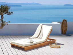 Beliani Sun Lounger With Cushion Granari Reclining Acacia Wood Brown - thumbnail 2