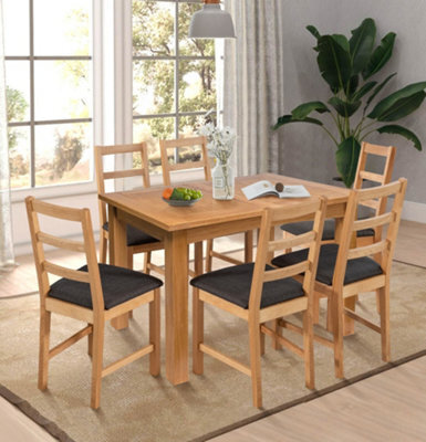 Hallowood Furniture Camberley Oak Butterfly Extending Dining Table With 6 Ladder Back Oak Chair With Charcoal Seat Pads - image 1