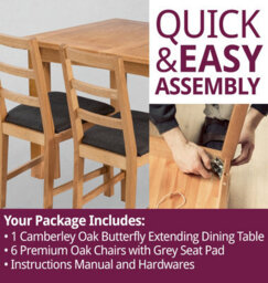 Hallowood Furniture Camberley Oak Butterfly Extending Dining Table With 6 Ladder Back Oak Chair With Charcoal Seat Pads - thumbnail 7