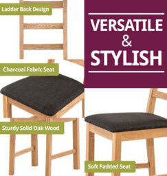 Hallowood Furniture Camberley Oak Butterfly Extending Dining Table With 6 Ladder Back Oak Chair With Charcoal Seat Pads - thumbnail 5