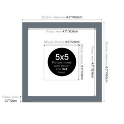"5X5"" Grey Picture Frame - 5X5"" Square Frame With 3X3"" Mount For 5X5""/3X3"" Pictures Moderrn Style Thin Edge, 1 Pack" - thumbnail 2