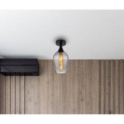 Luminosa Lighting Luminosa Lavus Semi Flush Ceiling Light Matt Black Chromed Glass Shade 1X E27 - thumbnail 3