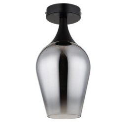 Luminosa Lighting Luminosa Lavus Semi Flush Ceiling Light Matt Black Chromed Glass Shade 1X E27 - thumbnail 2