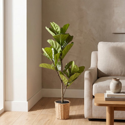 Candlelight Green 100Cm Fiddle Leaf Pot With Artificial Plant In Natural Plastic Pot - image 1