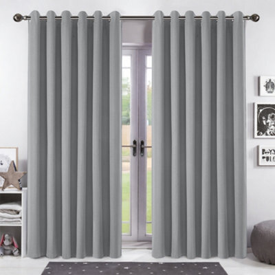 Bedlooms Grey Linen Curtain 100% Blackout Thermal Insulated Eyelet Curtain (Pair) 90 X 90 Inches With Tie Back Two - image 1