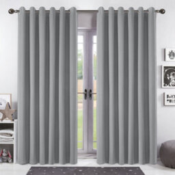 Bedlooms Grey Linen Curtain 100% Blackout Thermal Insulated Eyelet Curtain (Pair) 90 X 90 Inches With Tie Back Two - thumbnail 1