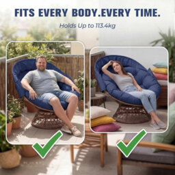 Comhoma Outdoor Papasan Chair With Canopy, Wicker Rattan Egg Moon Chair With Cushion, Patio Lounge Chair For Garden, Blue - thumbnail 8