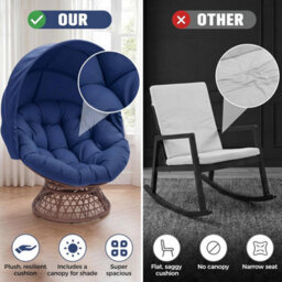 Comhoma Outdoor Papasan Chair With Canopy, Wicker Rattan Egg Moon Chair With Cushion, Patio Lounge Chair For Garden, Blue - thumbnail 6