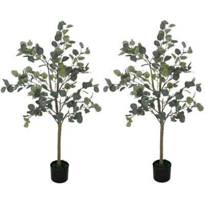 Wyld Haus Sulu Set Of 2 Artificial Eucalyptus-Style Trees With Silver Dollar Leaves In Pots, 120Cm - image 1