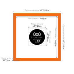 "8X8"" Orange Picture Frame - 8X8"" Square Frame With 5X5"" Mount For 8X8""/5X5"" Pictures Moderrn Style Thin Edge, 1 Pack" - thumbnail 2