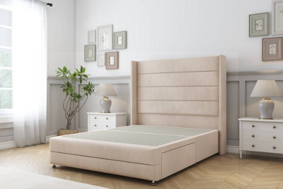 "Sloomy Sterling Sand Naples Divan Bed No Drawers - 54"" Wingback Headboard & 12"" Footboard 4' Small Double" - image 1
