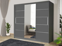 RAC3 Sliding Wardrobe With Mirror Space Saving Bedroom Wardrobe, Contemporary Bedroom Sliding Wardrobe & Mirror Wardrobe (Grey, 250Cm) - thumbnail 1