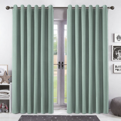 Bedlooms Sage Green Linen Curtain 100% Blackout Thermal Insulated Eyelet Curtain (Pair) 90 X 90 Inches With Tie Back Two - image 1