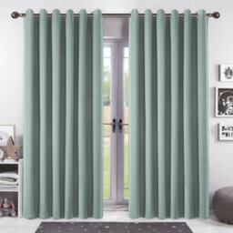 Bedlooms Sage Green Linen Curtain 100% Blackout Thermal Insulated Eyelet Curtain (Pair) 90 X 90 Inches With Tie Back Two