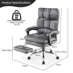 Office Desk Chair Ergonomic Padded Reclining Chair With Retractable Footrest - thumbnail 2