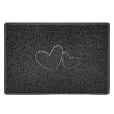 Nicoman Dark Grey Double Heart Embossed Spaghetti Coil Door Mat Dirt-Trapper Washable Barrier Doormat 90Cm X 60Cm - image 1