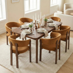 Amara Caramel Brown Velvet Dining Chair With Walnut Effect Ash Solid Wood Frame - thumbnail 9