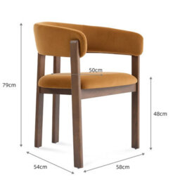 Amara Caramel Brown Velvet Dining Chair With Walnut Effect Ash Solid Wood Frame - thumbnail 7