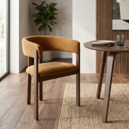 Amara Caramel Brown Velvet Dining Chair With Walnut Effect Ash Solid Wood Frame - thumbnail 8