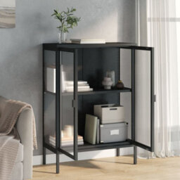 Vidaxl Sideboard Black 75X35X105 Cm Glass And Steel - thumbnail 3