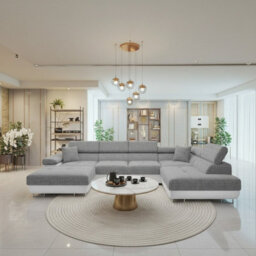 Torezio Bis U Shaped Corner Sofa Bed With Storage Chipboard Frame Polyurethane Foam Springs 346X203X70 90Cm White And Grey Right