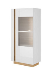 Arte Arco Contemporary Display Cabinet 1 Hinged Door 3 Shelves White Gloss & Oak Grandson For Modern Living (H)1540mm (W)720mm (D)400mm - thumbnail 1