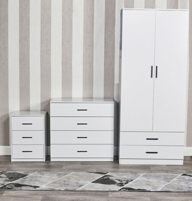 Urbn-Living Urbnliving Height 180Cm 4 Piece Wooden Bedroom Set White Wardrobe Chest Cabinet Bedside Table Clothes Storage - image 1