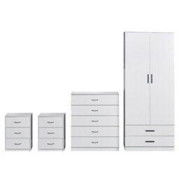 Urbn-Living Urbnliving Height 180Cm 4 Piece Wooden Bedroom Set White Wardrobe Chest Cabinet Bedside Table Clothes Storage - thumbnail 2