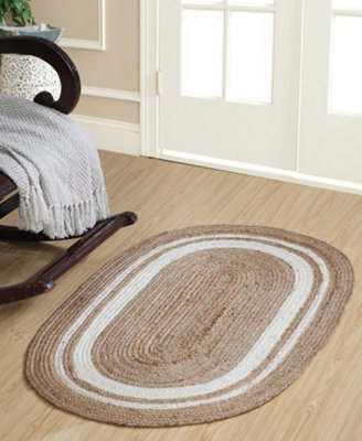 Second Nature Online Khidakee Oval Border Natural Rug Hand Woven Jute / 60 Cm X 90 Cm - image 1