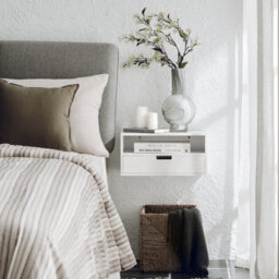 Sobuy Nkd03-W, Floating Nightstand Wall-Mounted Bedside Table Cabinet Wall Shelf,white,w45Xd25Xh22 - thumbnail 2