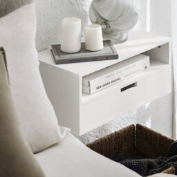 Sobuy Nkd03-W, Floating Nightstand Wall-Mounted Bedside Table Cabinet Wall Shelf,white,w45Xd25Xh22 - thumbnail 4