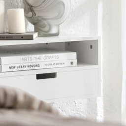 Sobuy Nkd03-W, Floating Nightstand Wall-Mounted Bedside Table Cabinet Wall Shelf,white,w45Xd25Xh22 - thumbnail 5