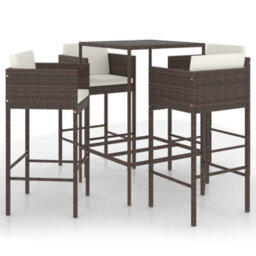 Berkfield 5 Piece Garden Bar Set With Cushions Poly Rattan Brown - thumbnail 2