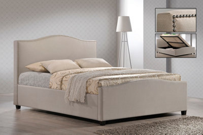 TL Beds Chrome Studded Sand Fabric Side Ottoman Style Bed Frame - King Size 5Ft