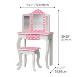 Teamson Kids Play Vanity Table Set, Children's Dressing Table With Mirror & Stool, Polka Dots, Pink/white - thumbnail 9