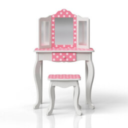 Teamson Kids Play Vanity Table Set, Children's Dressing Table With Mirror & Stool, Polka Dots, Pink/white - thumbnail 4