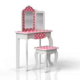 Teamson Kids Play Vanity Table Set, Children's Dressing Table With Mirror & Stool, Polka Dots, Pink/white - thumbnail 5