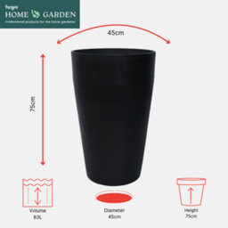 Fargro Home And Garden Vase Planter Charcoal Black Polystone Outdoor Tall Plant Pot 45Cm X 75Cm 83L Extra Large - thumbnail 2