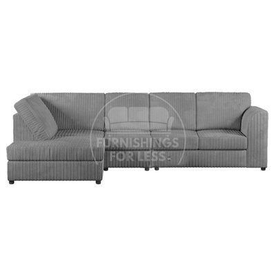 Furnishings For Less UK Luxor Grey Jumbo Cord Large 5 Seater Corner Sofa Long Left Hand Facing - Full Back - image 1