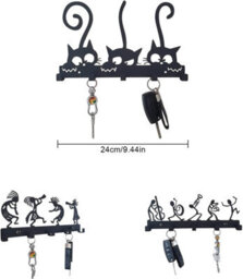 Creative Black Key Holder With 5 Hooks, Mail Organizer And Key Rack, Decorative Metal Hook For Wall Mounting In Hallway - thumbnail 3
