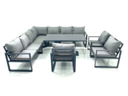 Fimous 10 Seater Outdoor Aluminum Garden Furniture Set Corner Sofa 3 Chairs Adjustable Rising Lifting Dining Table Sets - thumbnail 2