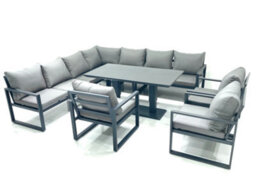 Fimous 10 Seater Outdoor Aluminum Garden Furniture Set Corner Sofa 3 Chairs Adjustable Rising Lifting Dining Table Sets - thumbnail 1