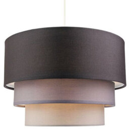 Happy Homewares Contemporary Round Triple Tier Soft Grey Cotton Fabric Pendant Light Shade - thumbnail 2