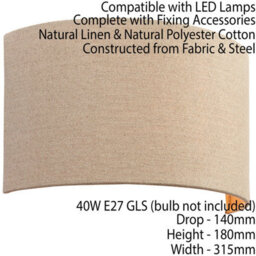 2 Pack Fabric Led Wall Light Natural Semi Circle Linen Shade Sleek Lamp Fitting - thumbnail 3