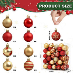 Amorly 50Pcs 4Cm Mini Christmas Ball Ornaments, Red And Gold In 8 Styles, Shatterproof Baubles With Hanging Loops For Xmas Tree Decor - thumbnail 2