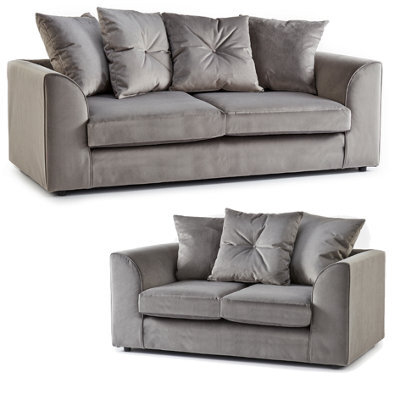 Plush Velvet 3+2 Grey Sofa Set - image 1