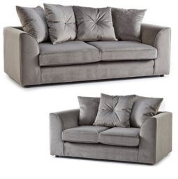 Plush Velvet 3+2 Grey Sofa Set