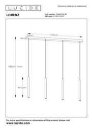Lucide Lorenz Modern Bar Pendant Light - Led Dim. - 4X4W 3000K - Black - thumbnail 8